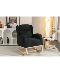 Flynama 1 Pc Teddy Fabric & Wooden Frame Built in Pocket Ergonomic Backrest Rocking Chair