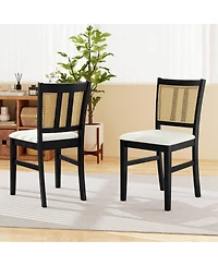 Gouun Farmhouse Rattan Cane-Back Dining Chairs Set of 2 with Rubber Wood Legs