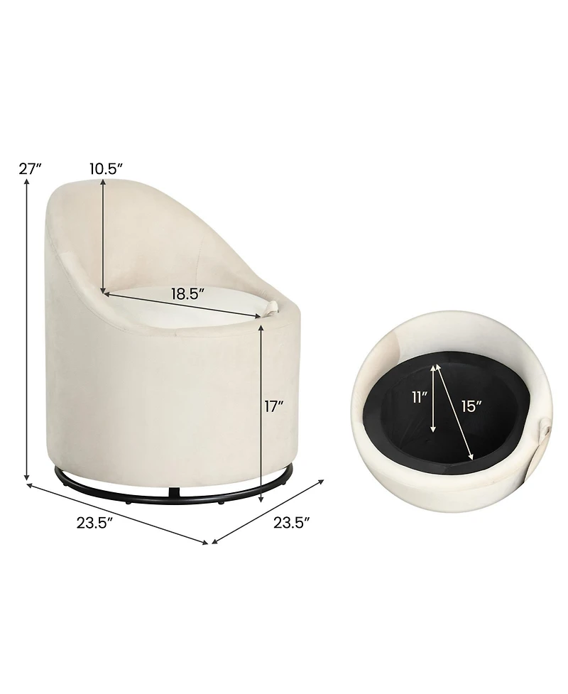 Gouun 360-Degree Swivel Barrel Chair with Hidden Storage Compartment