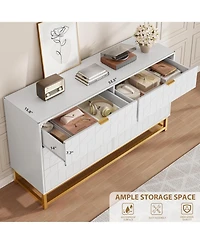 gaomon Wide Modern 6 Drawer Dresser Chest, Gold Metal Legs & Handles, Wood Storage Organizer for Bedroom
