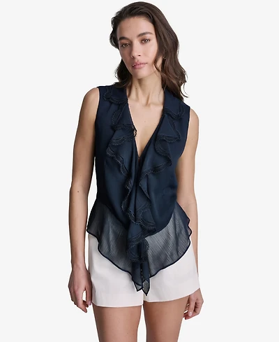 Bcbg Women's Ruffled V-Neck Sleeveless Blouse