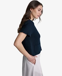 Bcbg Women's Tweed Short-Sleeve Cropped Cardigan
