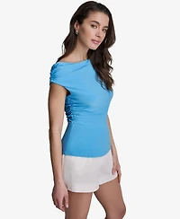 Bcbg Women's Sleeveless Ruched Boat Neck Top