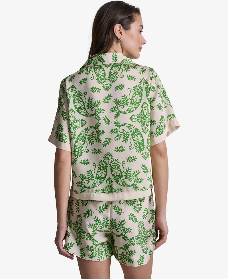Bcbg Women's Botanical Print Short-Sleeve Button-Front Polyester Top