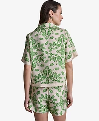 Bcbg Women's Botanical Print Short-Sleeve Button-Front Polyester Top