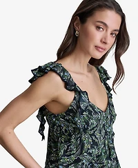 Bcbg Women's Floral Print Ruffled V-Neck Top