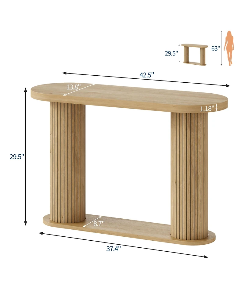 homfan Fluted Console Table – 42.5" Narrow Entryway Sofa Table with Storage Shelf, Elegant Wood-Look Finish, for Living Room, Hallway, Foyer
