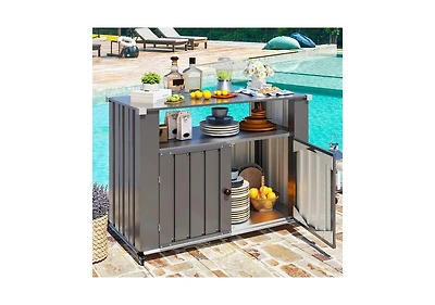 Aecojoy Outdoor Grill Table with Storage Cabinet Weatherproof, Outdoor Kitchen Island, Grill Cabinet Cart with Storage