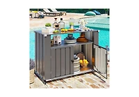Aecojoy Outdoor Grill Table with Storage Cabinet Weatherproof, Outdoor Kitchen Island, Grill Cabinet Cart with Storage