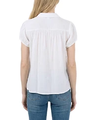 Ny Collection Women's Cap Sleeve Rouched Yoke Top