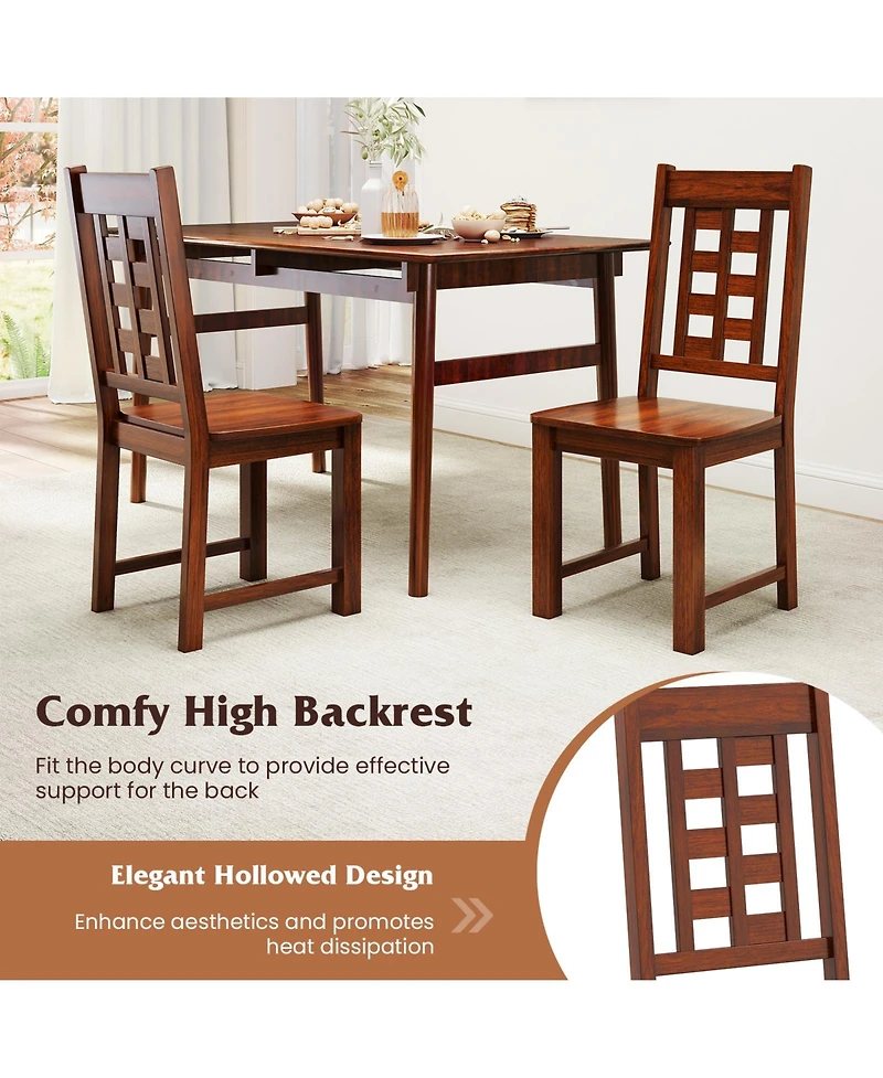 Gymax Dining Chairs Set of 2 w/Solid Rubber Wood Frame Elegant Hollowed Backrest