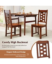 Gymax Dining Chairs Set of 2 w/Solid Rubber Wood Frame Elegant Hollowed Backrest