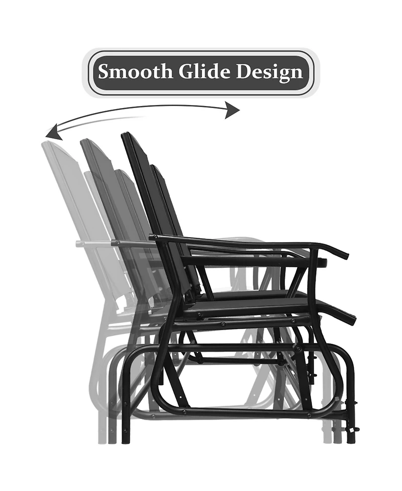 Gymax Patio 2-Person Glider Rocking Chair Loveseat Garden w/ Tempered Glass Table