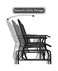 Gymax Patio 2-Person Glider Rocking Chair Loveseat Garden w/ Tempered Glass Table