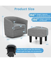 Gouun Swivel Club Accent Chair with Ottoman Footrest and Curved Backrest