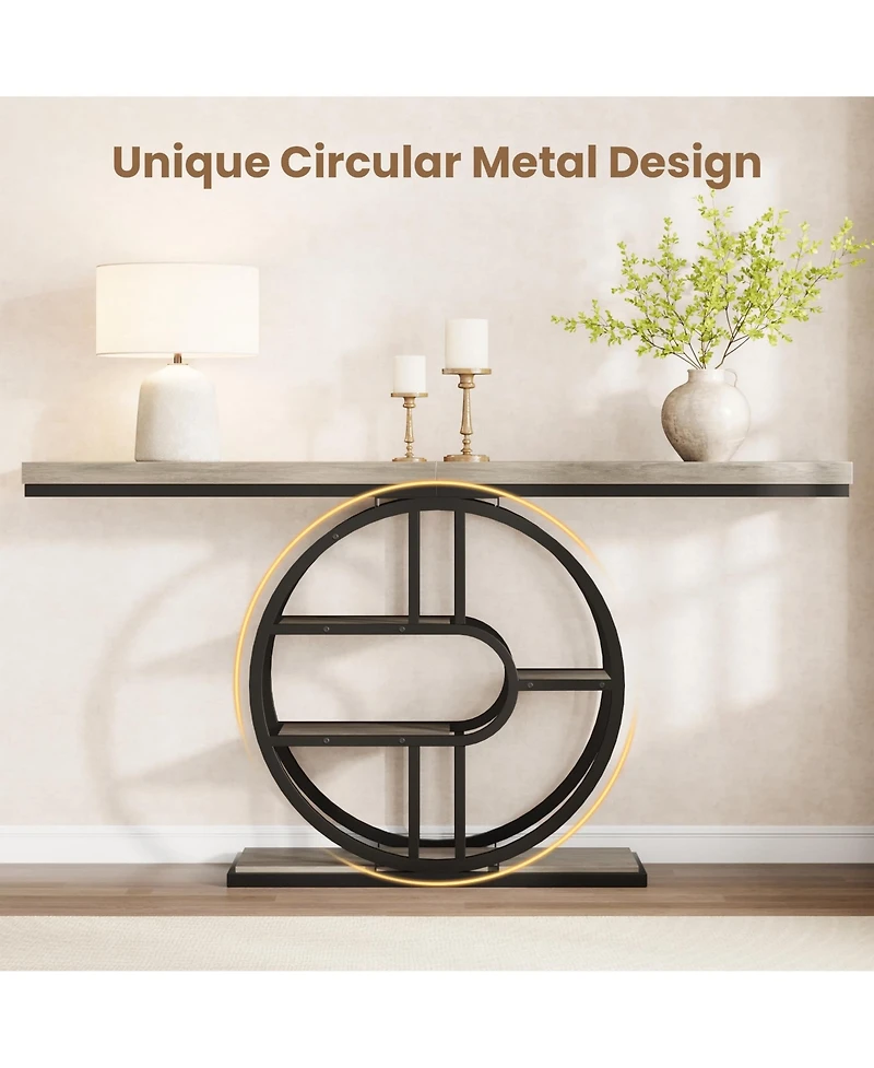 gaomon Industrial Narrow Console Sofa Table with O-Shaped Metal Frame and 5-Tier Storage, Entryway Table