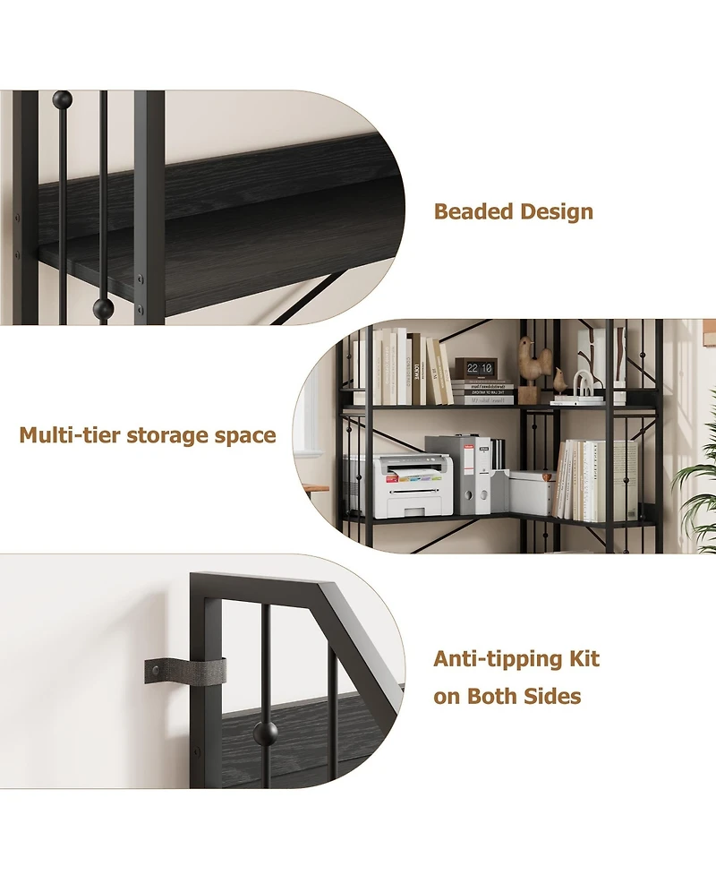 gaomon Industrial L-Shaped Corner Bookshelf, 5-Tier Bookcase Storage Display Shelf