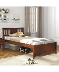 Gymax Bed Frame w/ Headboard Wood Slat Support No Box Spring Needed