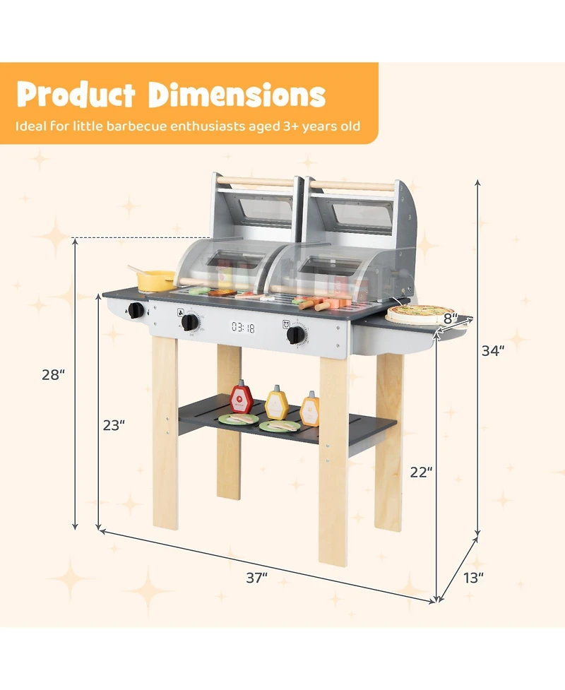 Slickblue Wooden Kids Grill Playset Bbq Toy with Food and Accessories