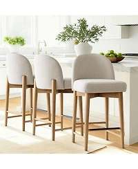 Maison Boucle Armless Upholstered Counter Height Stools Set of 3, Linen, Wood Legs
