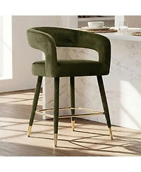 Maison Boucle 24" Velvet Counter Height Bar Stool with Arms, Gold Footrest, 1 Pc