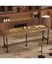 Tribesigns 70.9'' Long Solid Wood Bar Table for 6-8 People, Industrial Narrow Counter Height Pub Table with Metal Footrest
