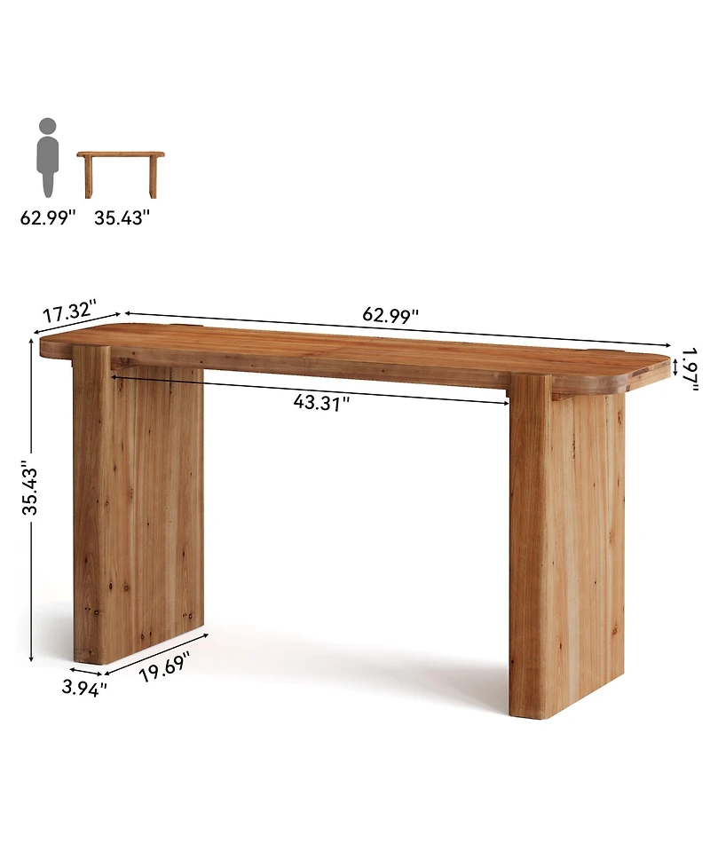 Tribesigns Solid Wood Bar Table, 63-Inch Long Counter Height Pub Table, Rectangular Narrow High Top Bar Height Units