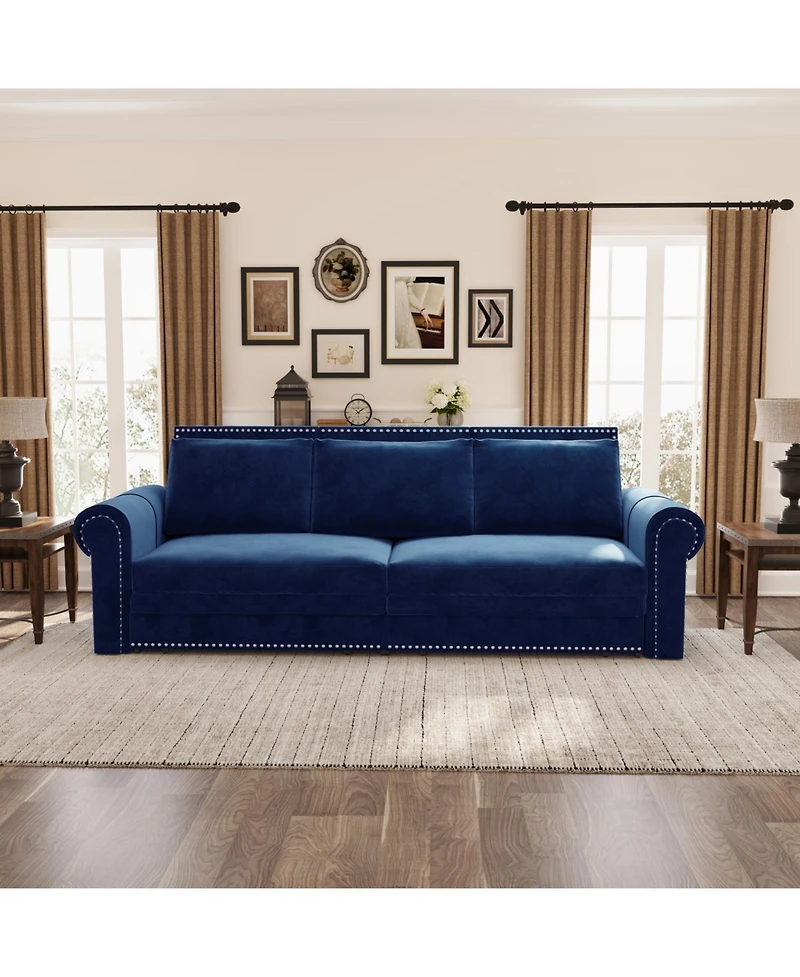 Streamdale Furniture Chesterfield Velvet Pull Out Sofa Bed, Nailhead Trim