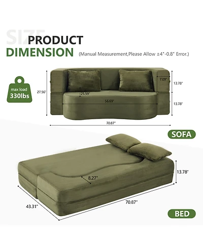 Streamdale Furniture 71" Folding Sofa Bed Futon