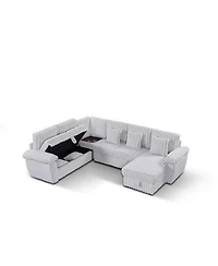Streamdale Furniture 110" U-shaped corduroy sofa with storage, pull-out bed & coffee table