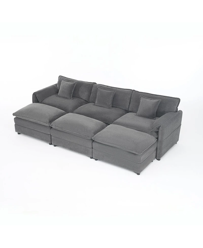 Streamdale Furniture Oversized Deep Seat Sectional Cloud Sofa Sleeper with 3 Ottomans & Pillows