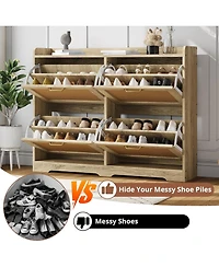 gaomon Rattan Shoe Cabinet with 4 Flip Drawers, Hidden Wood Shoe Storage Organizer Cabinet
