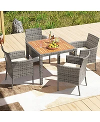 Gymax Outdoor Pe Wicker Chairs Set of 2 Patio Dining Armchairs w/ Padded Cushions