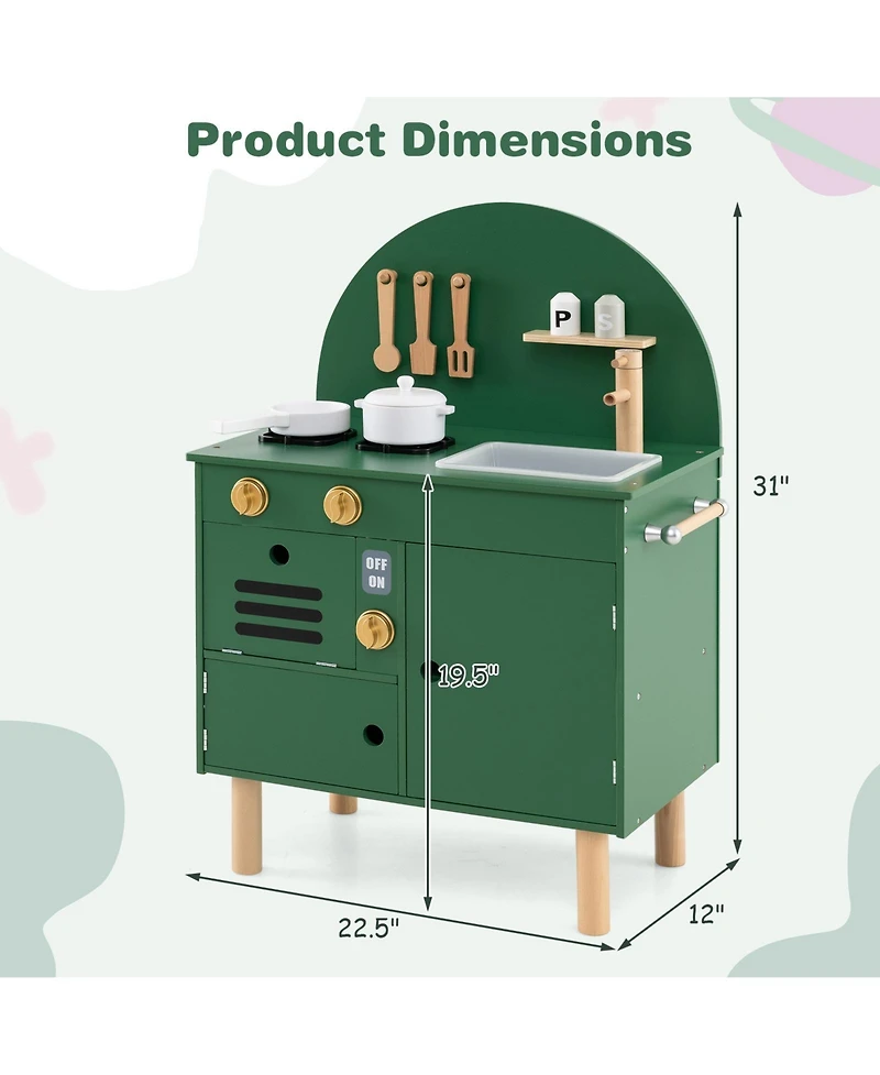 Kids Wooden Kitchen Playset with Stove Sink Microwave Oven