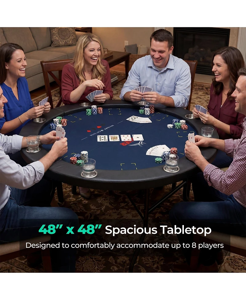 Slickblue Folding Poker Table with Cup Holders, Padded Edges for Comfortable Play