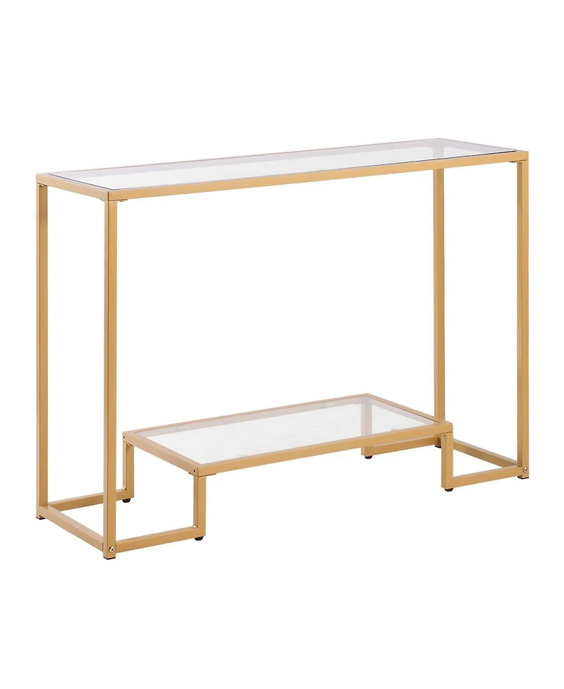 Gouun Tempered Glass 2-Tier Console Table with Metal Frame and Anti-Tip Device