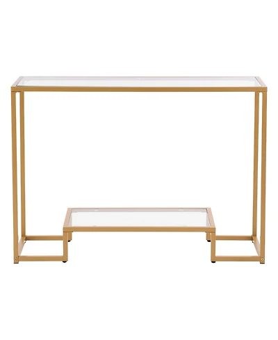 Gouun Tempered Glass 2-Tier Console Table with Metal Frame and Anti-Tip Device