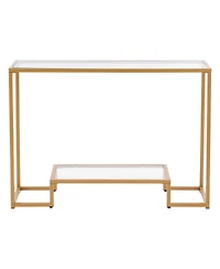 Gouun Tempered Glass 2-Tier Console Table with Metal Frame and Anti-Tip Device