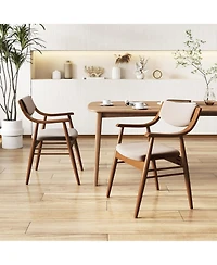 Gouun Wooden Dining Chairs Set of 2 with Padded Seat and Armrests, Rubber Wood