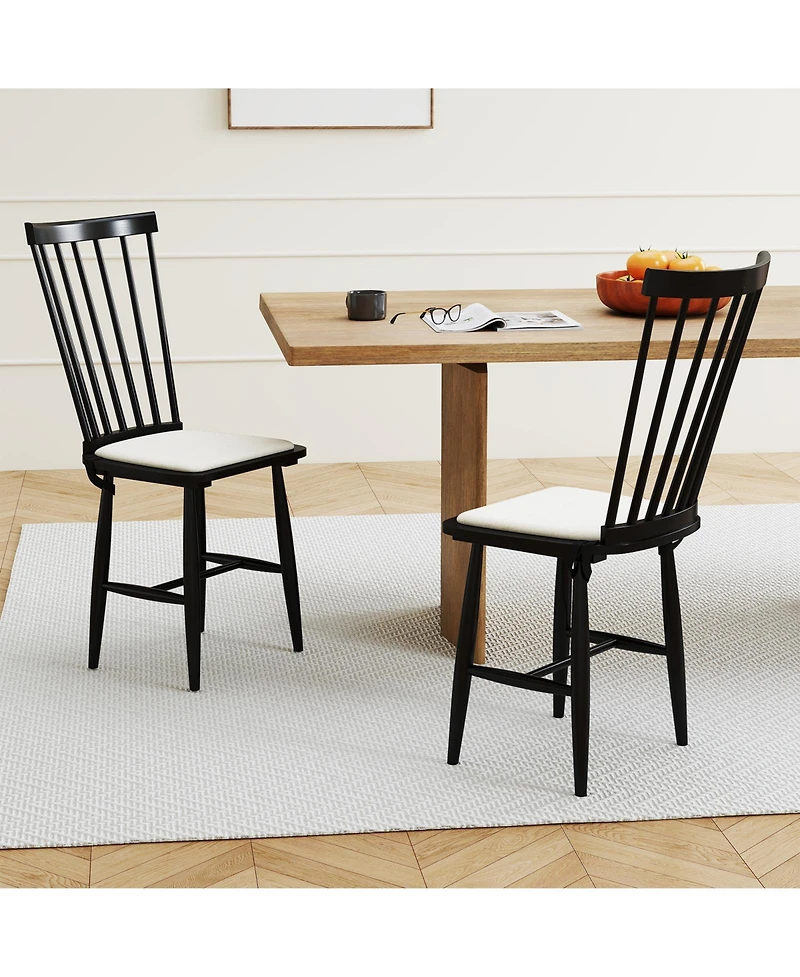 Gouun Farmhouse Windsor Dining Chairs Set of 2 with Removable Seat Cushions