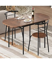 Gouun 3-Piece Drop Leaf Dining Set with Adjustable Table and 2 Metal Chairs