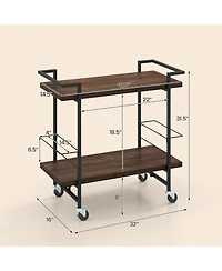 Gouun 2-Tier Rolling Bar Cart with Anti-Fall Guardrail and Lockable Wheels