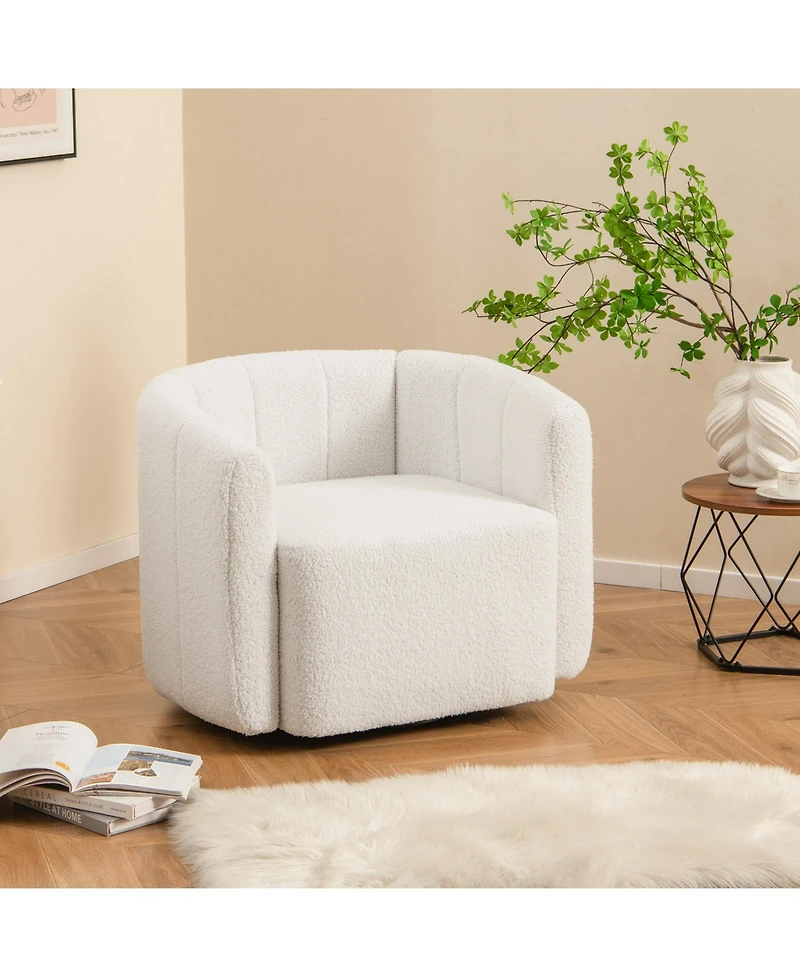 Gouun Sherpa Barrel Swivel Accent Chair with Curved Backrest