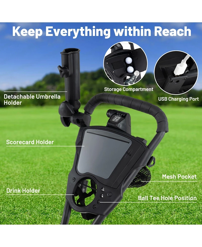 Mecale 3-Wheel Golf Push Cart with Adjustable Handle, 9 Speed Settings