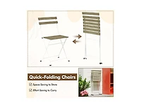 Lucky One 3 Piece Patio Acacia Wood Bistro Set Folding Chairs Slatted Tabletop