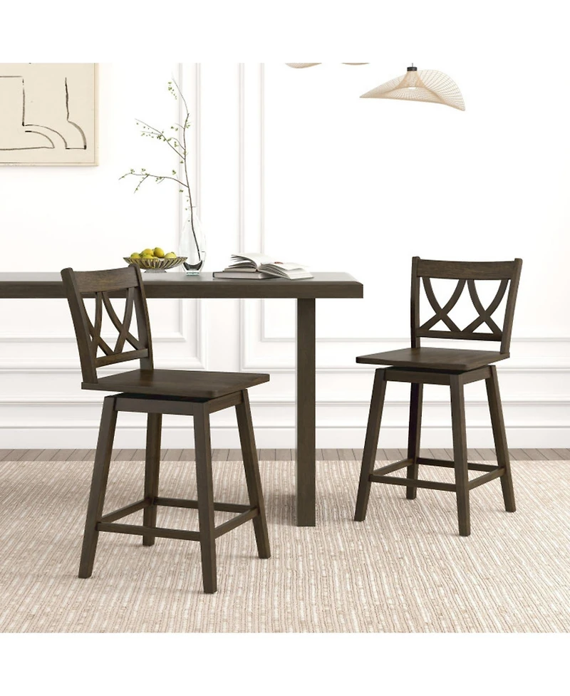 Gouun 24 in Counter Height Bar Stools Set of 2 with Rubberwood Frame