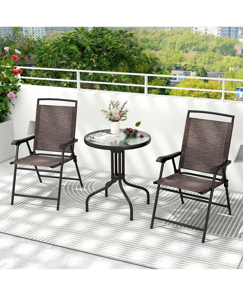 Gouun 3-Piece Folding Patio Bistro Set with Round Tempered Glass Table and 2 Chairs