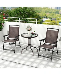 Gouun 3-Piece Folding Patio Bistro Set with Round Tempered Glass Table and 2 Chairs