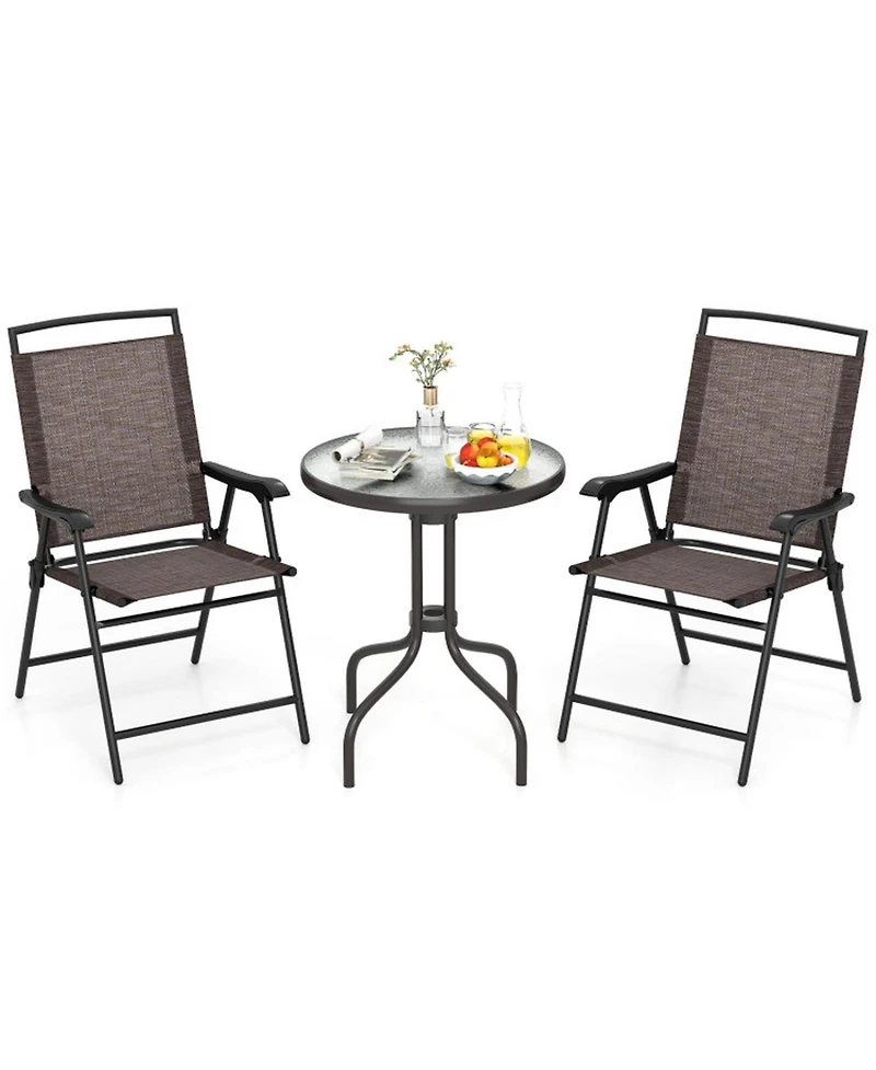 Gouun 3-Piece Folding Patio Bistro Set with Round Tempered Glass Table and 2 Chairs