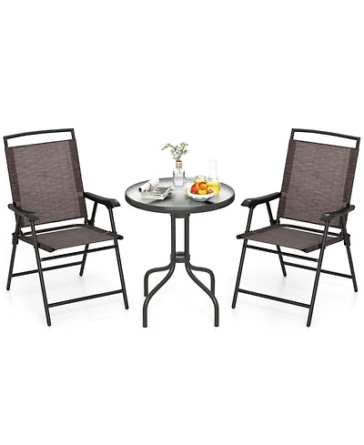 Gouun 3-Piece Folding Patio Bistro Set with Round Tempered Glass Table and 2 Chairs